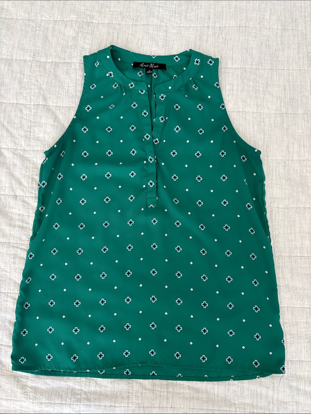 Alice Blue Teal Green Sleeveless Henley Shell Top